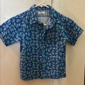 Boys Columbia Blue Shark Print Button Down Shirt